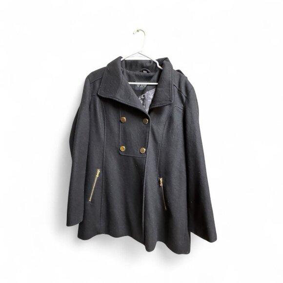 GUESS Los Angeles Wool Blend Peacoat Jacket Black Gold Zip XL - Picture 1 of 5